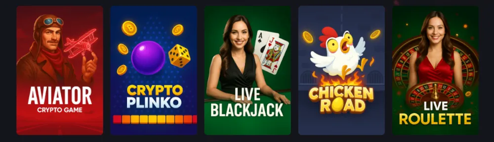 Instant Casino popular games lobby featuring Aviator and Plinko.